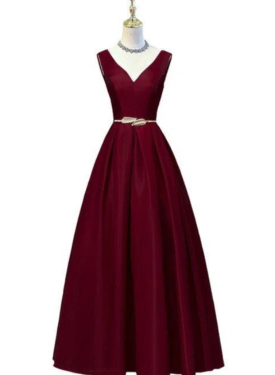 A-line V-neckline Satin Simple Party Dress with Belt, Long Evening Dresses Formal Dresses Tunics Gym athletic A-line V-neckline Satin Simple Party Dress with Belt, Long Evening Dresses Formal Dresses Tunics Gym athletic