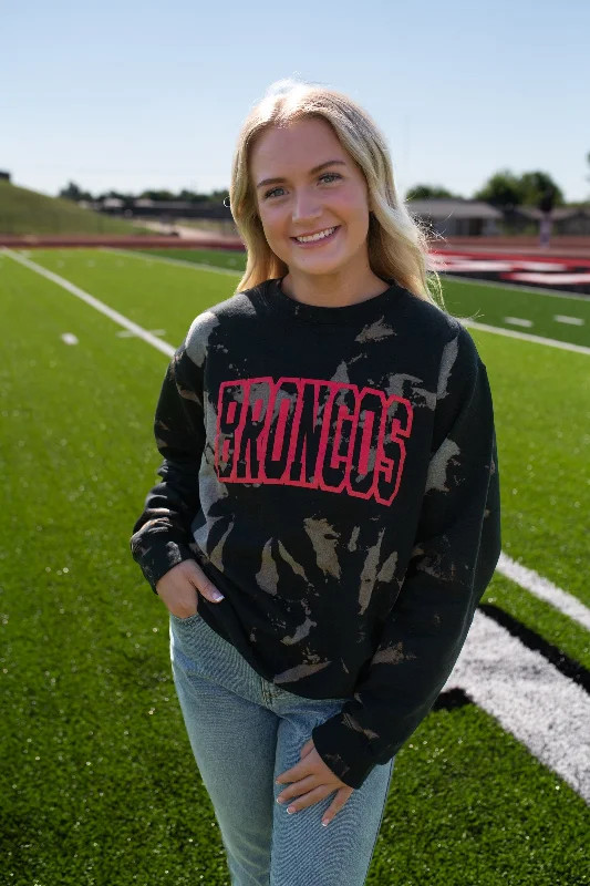 Broncos Bomba Bleached Sweatshirt-Black Hoodie with Metallic Shiny Futuristic