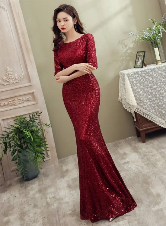 Wine Red Sequins Mermaid Long Evening Dress Party Dress, Dark Red Sequins Bridesmaid Dress Tunics Prom sequined Wine Red Sequins Mermaid Long Evening Dress Party Dress, Dark Red Sequins Bridesmaid Dress Tunics Prom sequined