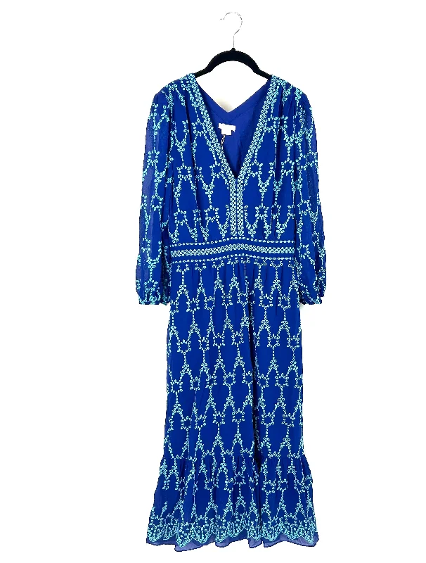 Cobalt Blue Long Dress - Size 6 Cowl Neckline Elegant