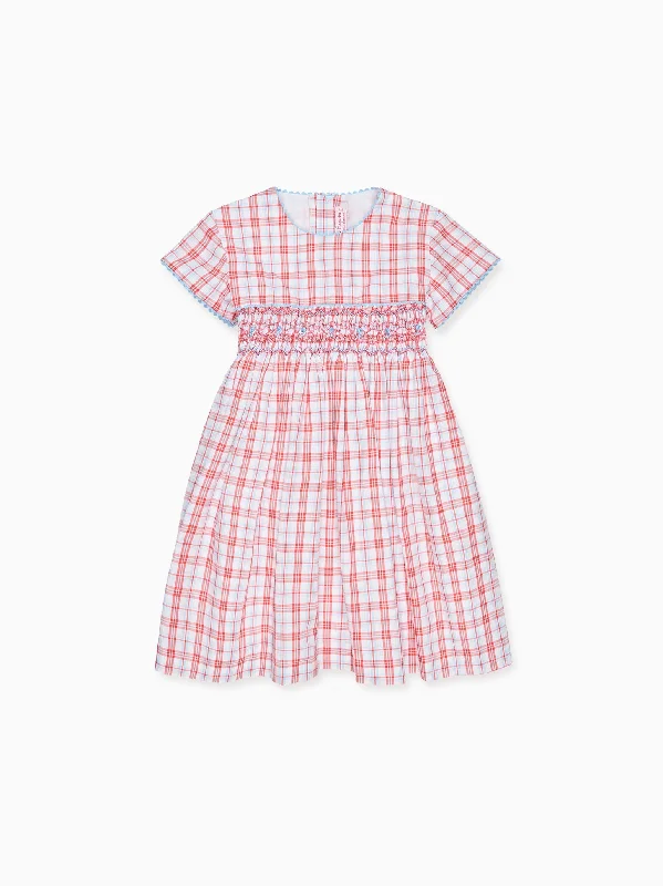 Red Check Ava Girl Hand-Smocked Dress Tunics Trendy modern