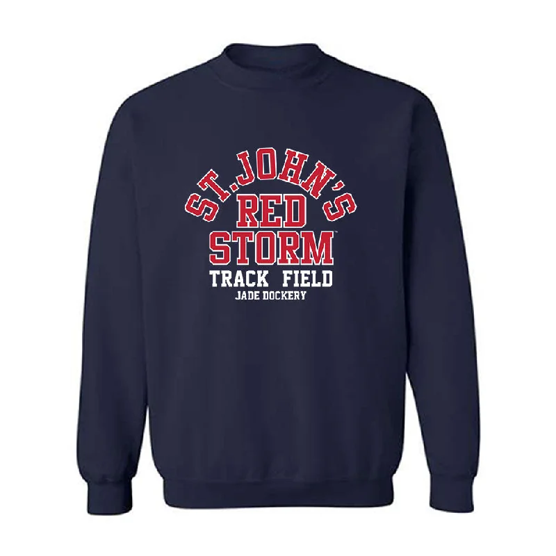 St. Johns - NCAA Women's Track & Field : Jade Dockery - Classic Fashion Shersey Crewneck Sweatshirt Hoodie with Hem Embroidery Detailed Premium St. Johns - NCAA Women's Track & Field : Jade Dockery - Classic Fashion Shersey Crewneck Sweatshirt Hoodie with Hem Embroidery Detailed Premium