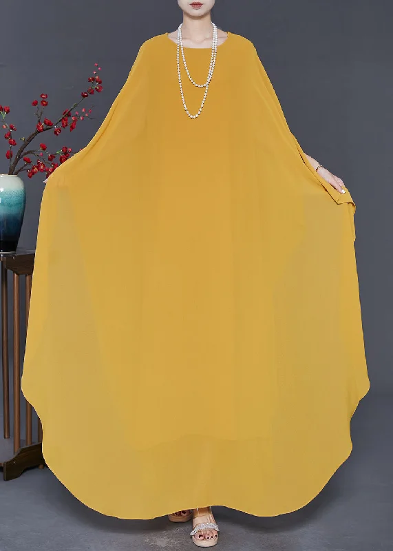Elegant Yellow Oversized Chiffon Party Dress Batwing Sleeve Tunics Office stylish