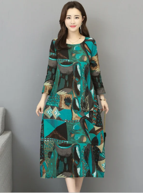 Women Full Sleeve Sheath Fashion Tie Dye Print Dresses Tunics Fall fleece