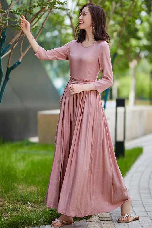 Chic fit and flare dress with ruffle wasit and 3/4 sleeve 2185-Size US6 #yy01667 Tunics Luxurious premium