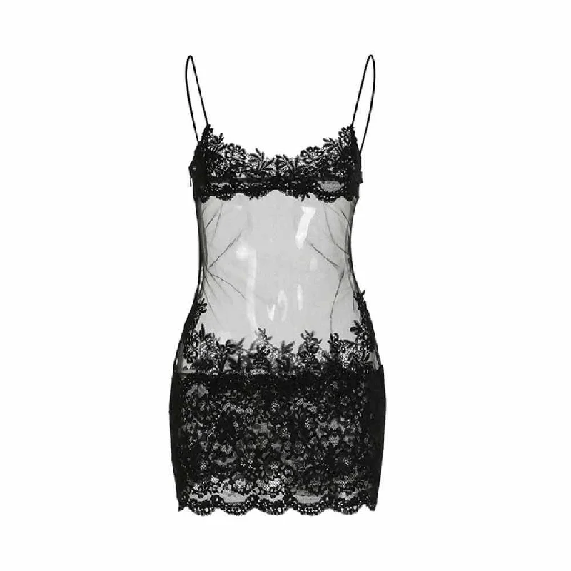 See-Through Mesh Lace Sexy Suspender Dress Tunics Essential wardrobe