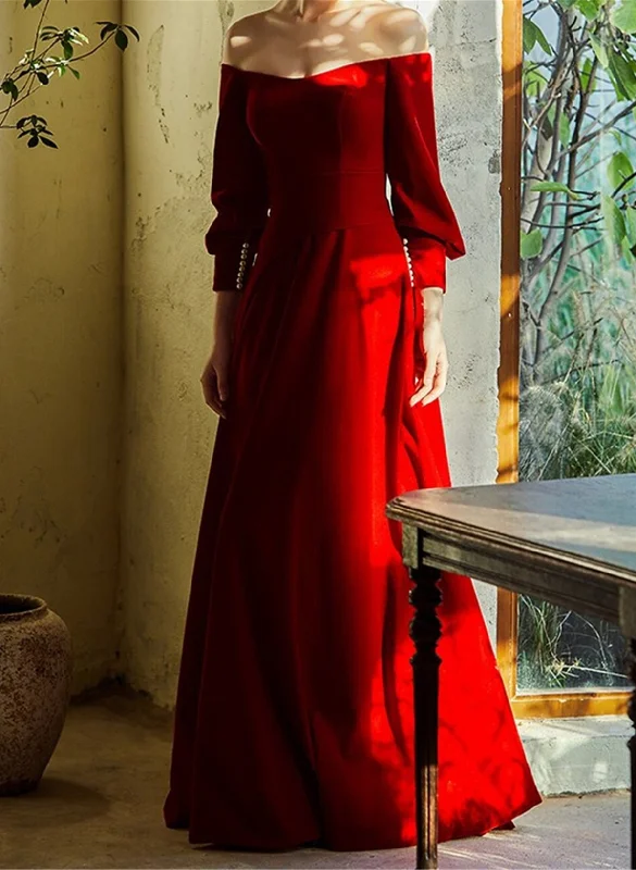 Red off Shoulder Spandex Long Formal Dress, Red A-line Elegant Prom Dress Party Dress Tunics Plaid country Red off Shoulder Spandex Long Formal Dress, Red A-line Elegant Prom Dress Party Dress Tunics Plaid country