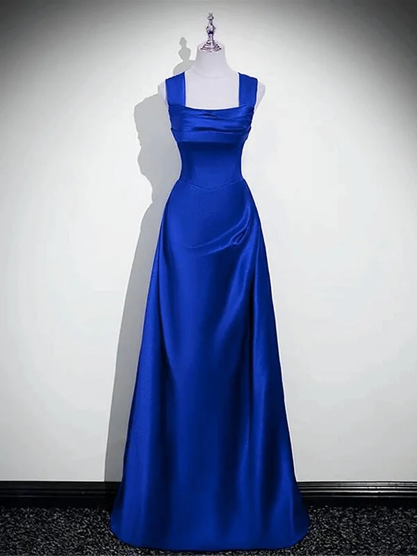 Royal Blue Satin A-line Simple Long Party Dress, Royal Blue Satin Floor Length Prom Dress Tunics Timeless classic Royal Blue Satin A-line Simple Long Party Dress, Royal Blue Satin Floor Length Prom Dress Tunics Timeless classic