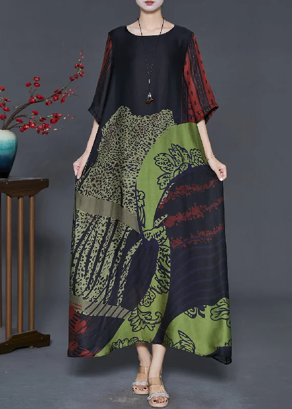 Unique Black Oversized Print Silk Party Dresses Summer Satin Halter Glamorous