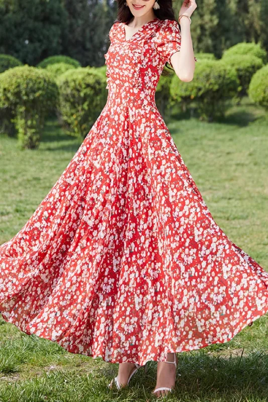 Floral printed maxi prom summer chiffon dress 5098 Tunics Running lightweight
