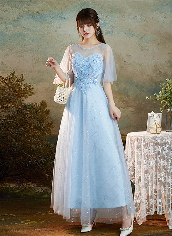 Light Blue Round Neckline Sweetheart Long Party Dress, A-line Blue Bridesmaid Dresses Tunics Review highly Light Blue Round Neckline Sweetheart Long Party Dress, A-line Blue Bridesmaid Dresses Tunics Review highly