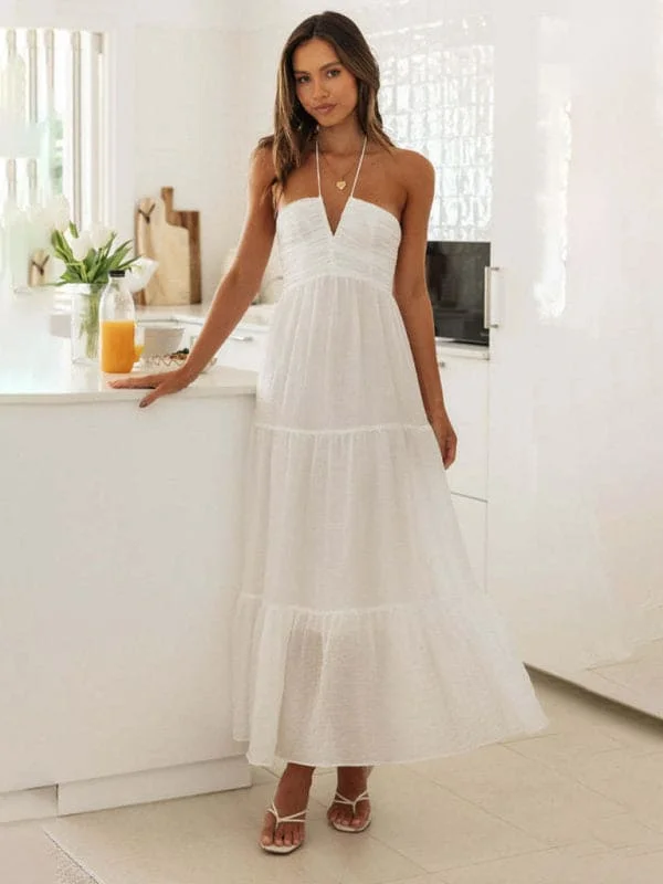 Women's bohemian suspender v-neck long dress Tunics Recommended stylist