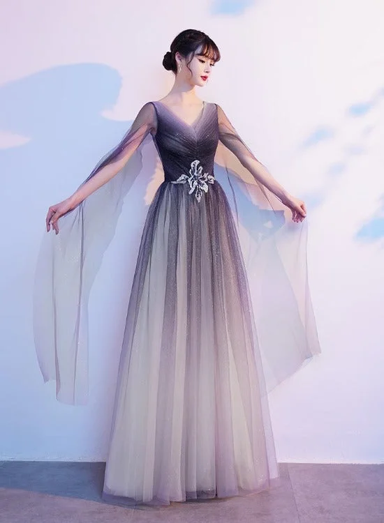 Gradient V-neckline Tulle Party Dress, A-line Gradient Evening Dress Prom Dress Evening Dress Tunics Spring floral Gradient V-neckline Tulle Party Dress, A-line Gradient Evening Dress Prom Dress Evening Dress Tunics Spring floral