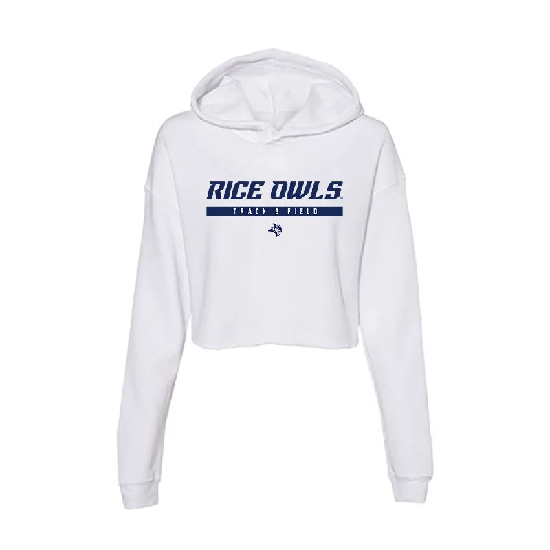 Rice - NCAA Women's Track & Field : Elena Schwegman - Women's Crop Fleece Hoodie Hoodie with Applique Textured Unique Rice - NCAA Women's Track & Field : Elena Schwegman - Women's Crop Fleece Hoodie Hoodie with Applique Textured Unique