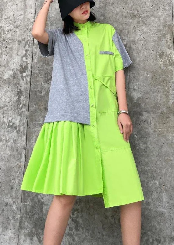 Casual Fluorescent green Patchwork asymmetrical design Party Dress Summer Off-the-shoulder Bohemian Festive Casual Fluorescent green Patchwork asymmetrical design Party Dress Summer Off-the-shoulder Bohemian Festive