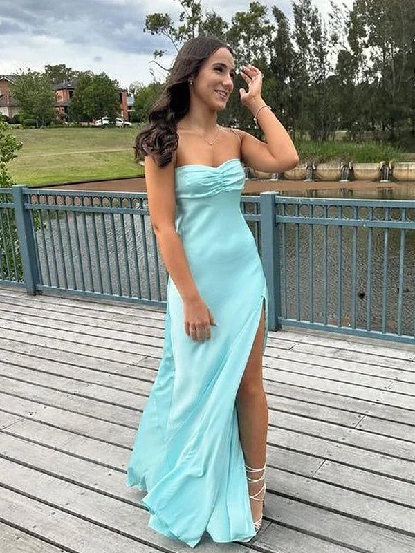 Light Blue Spaghetti Straps Prom Dress with Slit, Light Blue Party Dress Tunics Stylish elegant Light Blue Spaghetti Straps Prom Dress with Slit, Light Blue Party Dress Tunics Stylish elegant