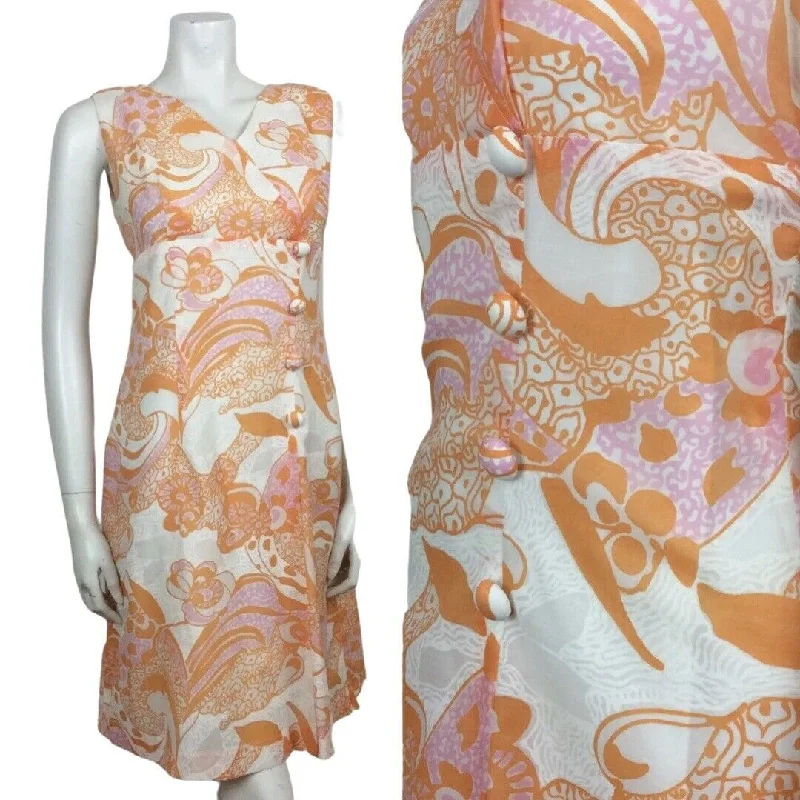 AMAZING 60S VINTAGE WHITE ORANGE PINK PSYCHEDELIC DRESS 14 Tunics Top rated
