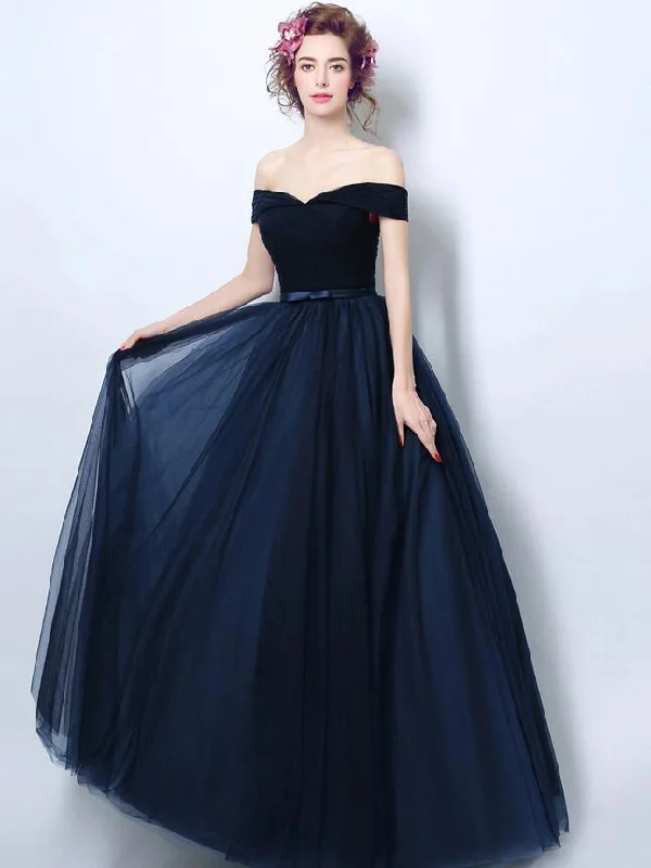 Navy Blue Off Shoulder Sweetheart A-line Bridesmaid Dress, Blue Prom Dress Party Dress Shift Classic Vintage Navy Blue Off Shoulder Sweetheart A-line Bridesmaid Dress, Blue Prom Dress Party Dress Shift Classic Vintage
