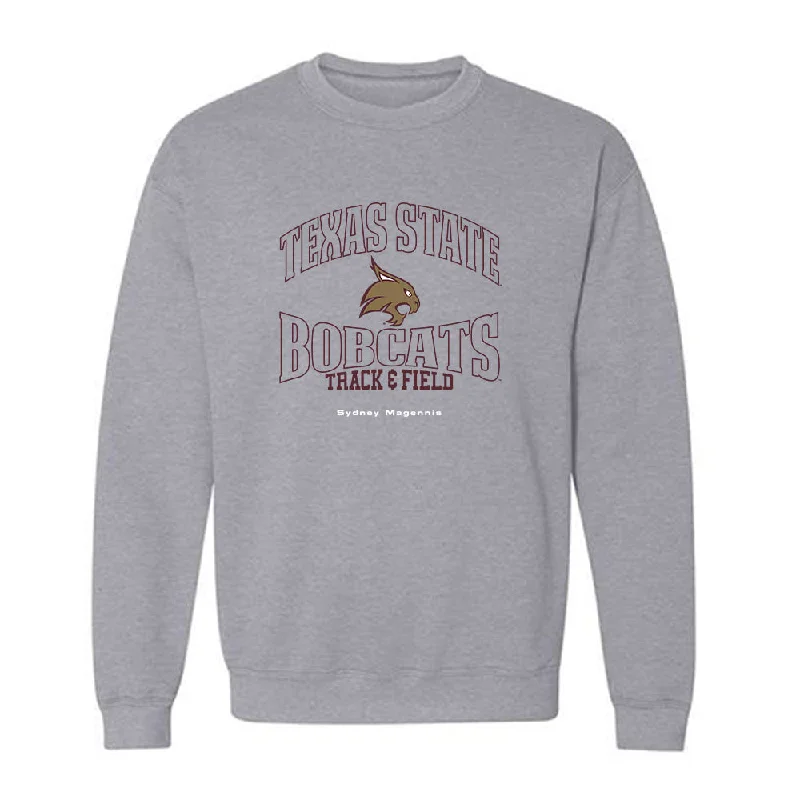 Texas State - NCAA Women's Track & Field : Sydney Magennis - Crewneck Sweatshirt Hoodie with Hem Raw Edge Edgy Unfinished Texas State - NCAA Women's Track & Field : Sydney Magennis - Crewneck Sweatshirt Hoodie with Hem Raw Edge Edgy Unfinished