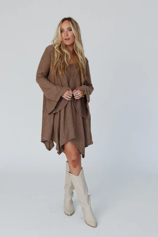 The Nest Golden Hour Long Bell Sleeve Tunic Dress - Mocha Tunics Sophisticated sleek