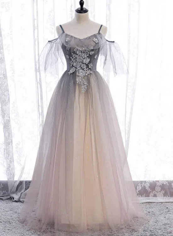 Unique Tulle Gradient Off Shoulder Long Party Dress, Tulle with Lace Prom Dresses Tunics Timeless classic Unique Tulle Gradient Off Shoulder Long Party Dress, Tulle with Lace Prom Dresses Tunics Timeless classic