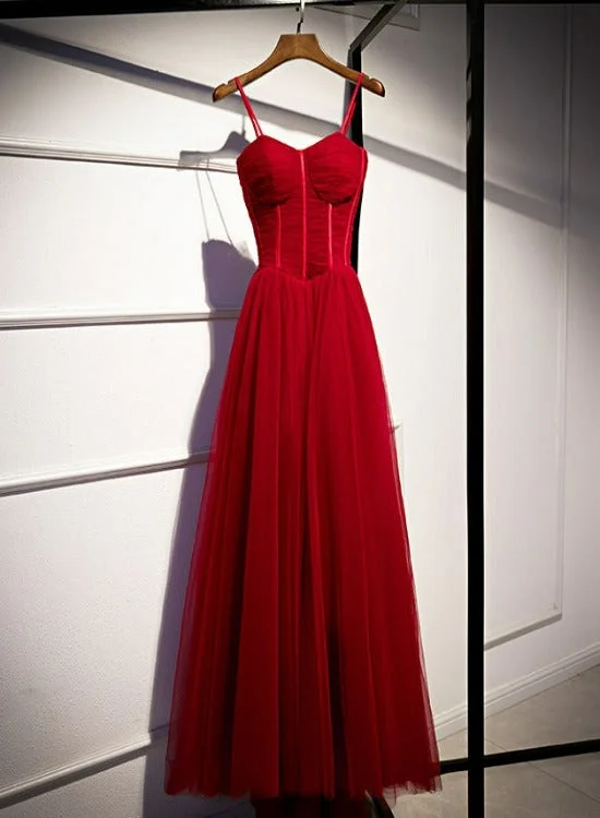 Wine Red Tulle Straps Long Sweetheart Party Dresses Formal Dresses, A-line Dark Red Evening Dresses Tunics Exclusive limited Wine Red Tulle Straps Long Sweetheart Party Dresses Formal Dresses, A-line Dark Red Evening Dresses Tunics Exclusive limited