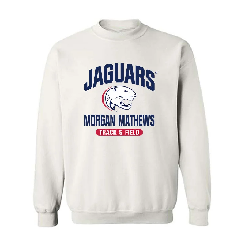 South Alabama - NCAA Women's Track & Field : Morgan Mathews - Classic Fashion Shersey Crewneck Sweatshirt Hoodie with Front Slit Layering Stylish South Alabama - NCAA Women's Track & Field : Morgan Mathews - Classic Fashion Shersey Crewneck Sweatshirt Hoodie with Front Slit Layering Stylish