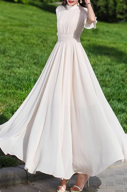Maxi beige maxi prom summer chiffon dress 5152 Tunics Luxurious high-end