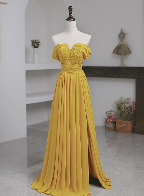 Light Yellow Chiffon Off Shoulder Sweetheart Long Party Dress, A-line Chiffon Prom Dress with Slit Tunics Chinos classic Light Yellow Chiffon Off Shoulder Sweetheart Long Party Dress, A-line Chiffon Prom Dress with Slit Tunics Chinos classic