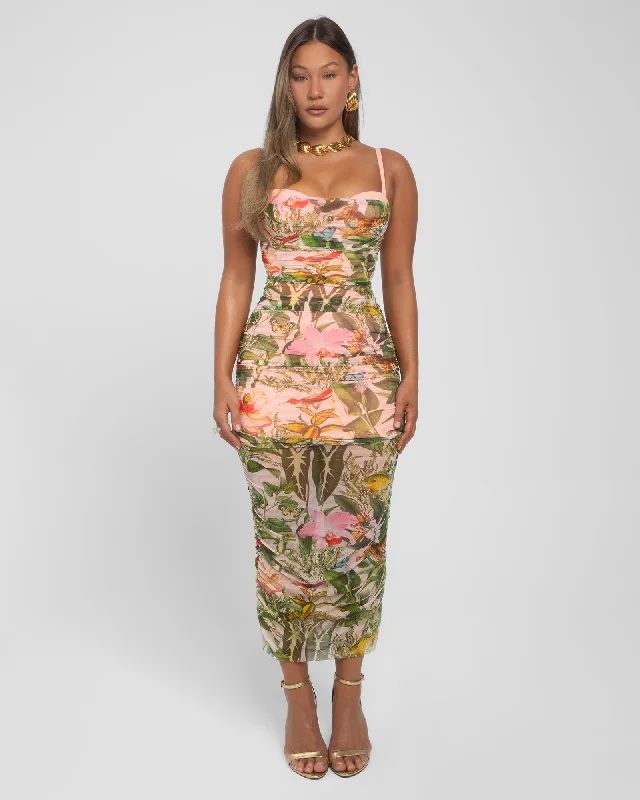Sweetie Mesh Column Dress - Floral Ambrosia Tunics Fashionable trendy