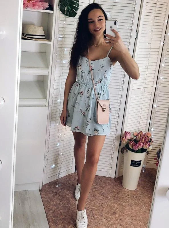 PRINT THIN STRAP SLEEVELESS BLACK DRESS Tunics Practical durable
