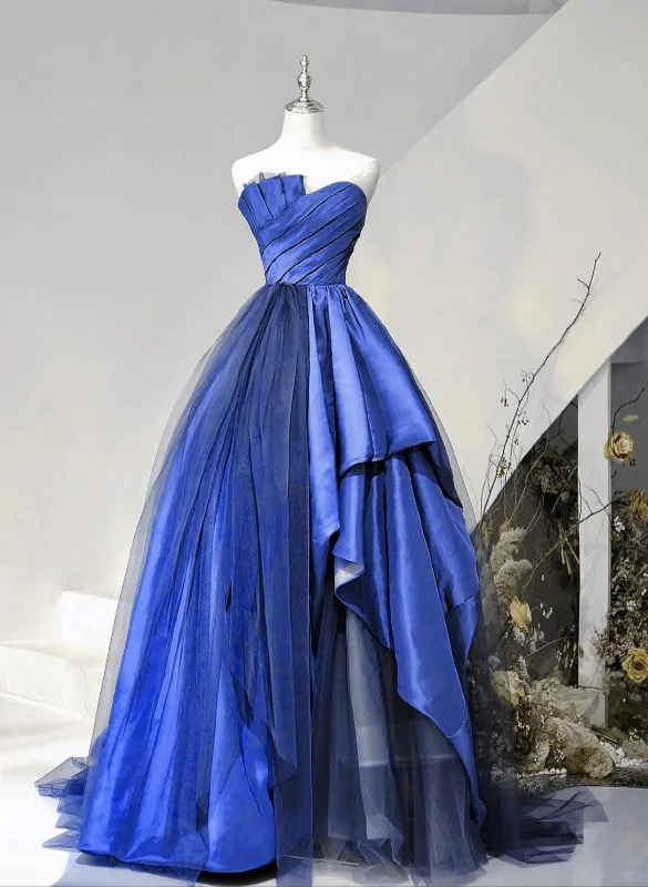 Blue Satin and Tulle Long Party Dress Prom Dress, Blue Evening Dress Tunics Practical durable Blue Satin and Tulle Long Party Dress Prom Dress, Blue Evening Dress Tunics Practical durable
