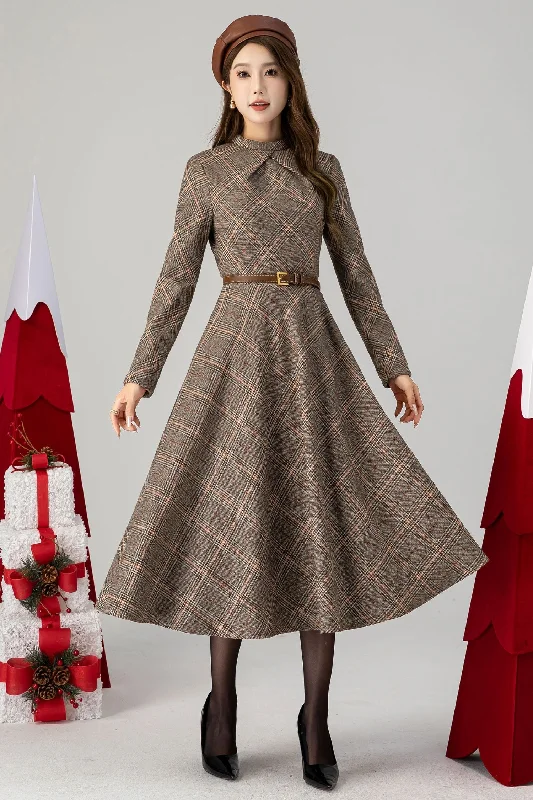 Vintage Inspired Plaid Wool Dress 4616 Tunics Denim casual
