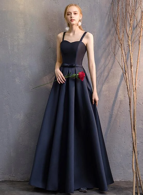 Navy Blue Satin Straps Long Evening Dress Floor Length , Blue Formal Dress Party Dress Pencil Length Work Navy Blue Satin Straps Long Evening Dress Floor Length , Blue Formal Dress Party Dress Pencil Length Work