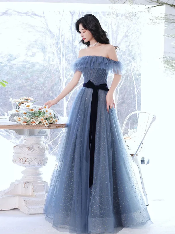 Blue Sweetheart Off Shoulder Long Party Dress, Blue Formal Gown Evening Dress Sequined Elegant Party Blue Sweetheart Off Shoulder Long Party Dress, Blue Formal Gown Evening Dress Sequined Elegant Party