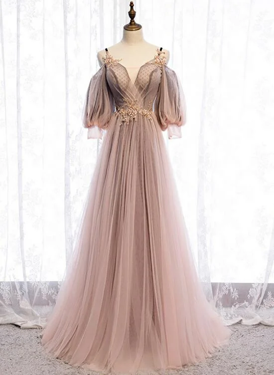 Dark Pink Tulle V-neckline Straps Floor Length Party Dresses, Pink Tulle Formal Dresses 2022 Tunics Short Trendy Dark Pink Tulle V-neckline Straps Floor Length Party Dresses, Pink Tulle Formal Dresses 2022 Tunics Short Trendy