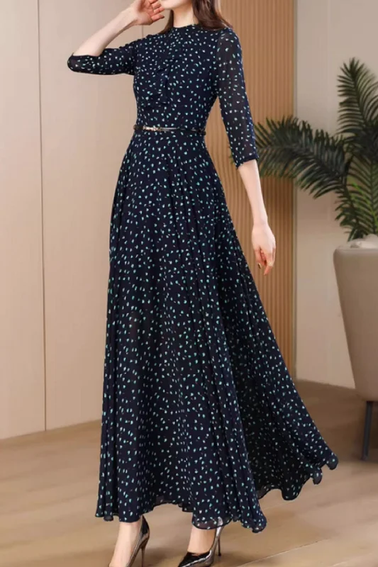Maxi polka dot swing summer chiffon dress 5060 Maxi Flowy Bohemian