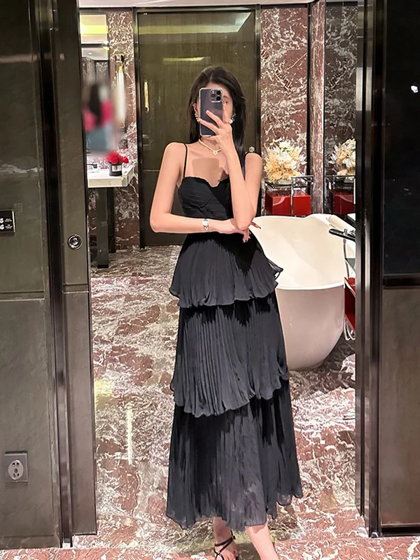 Black Sweetheart Chiffon Straps A-line Party Dress, Black Chiffon Prom Dress Tunics Modern contemporary Black Sweetheart Chiffon Straps A-line Party Dress, Black Chiffon Prom Dress Tunics Modern contemporary