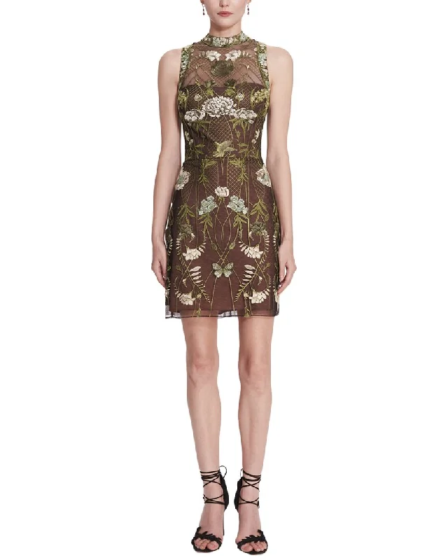 Marchesa Notte High-Neck Mirrored Embroidery Dress Tunics Luxurious premium