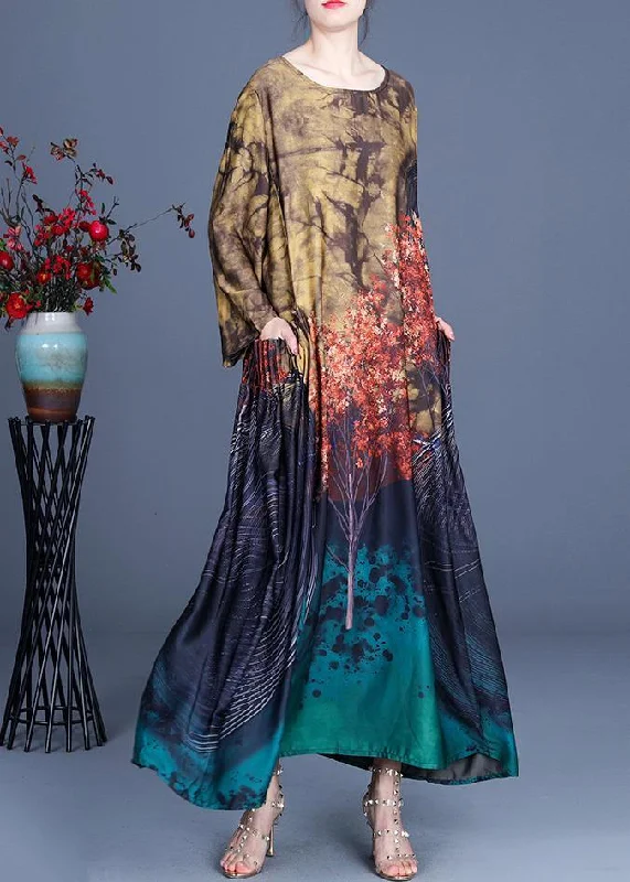 Beautiful Yellow Print Pockets Summer Spring Party Dress Tunics Print Colorful
