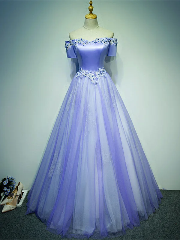 Light Purple Tulle Long Off Shoulder Long Party Dress, Lavender Prom Dress Tunics Fashionable trendy Light Purple Tulle Long Off Shoulder Long Party Dress, Lavender Prom Dress Tunics Fashionable trendy