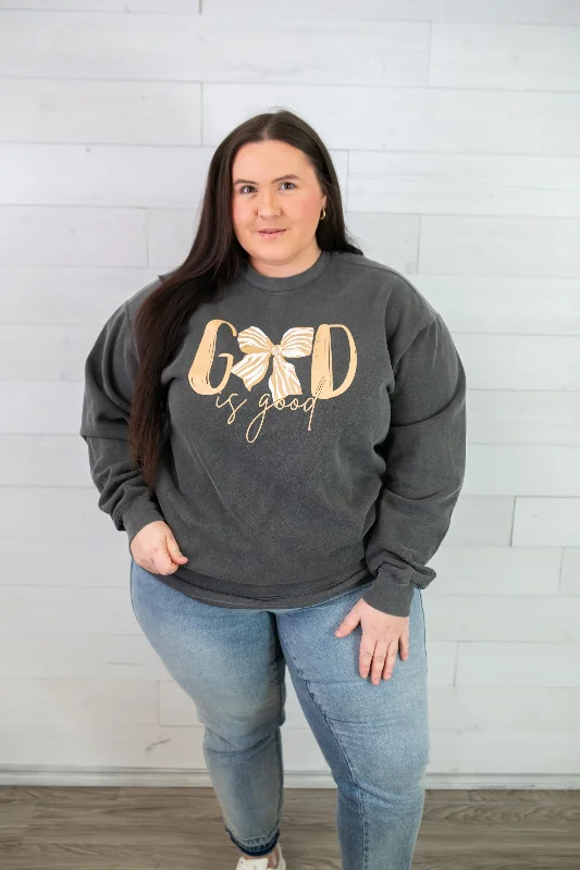 God Is Good Sweatshirt-Dark Grey Hoodie with Relaxed Fit Easy Casual