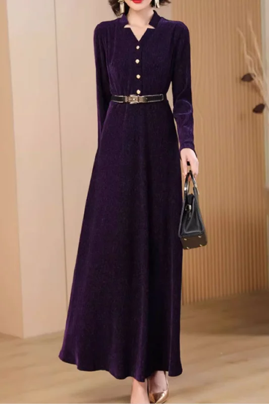Prom purple velvet long dress women 4788 Tunics Timeless classic