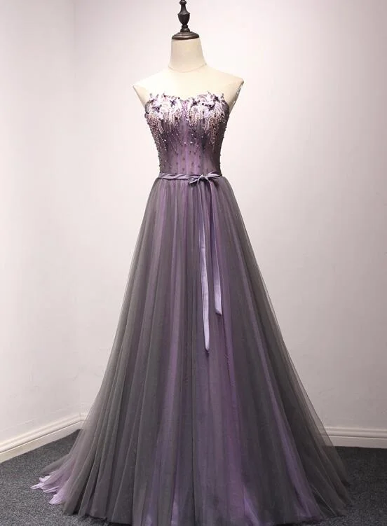 Dark Purple Long Formal Gown, Charming Tulle Elegant Party Dress Tunics Plaid country Dark Purple Long Formal Gown, Charming Tulle Elegant Party Dress Tunics Plaid country