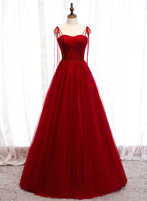 Wine Red Beaded Sweetheart Tulle Floor Length Party Dress, Wine Red Long Prom Dress Tunics Versatile stylish Wine Red Beaded Sweetheart Tulle Floor Length Party Dress, Wine Red Long Prom Dress Tunics Versatile stylish