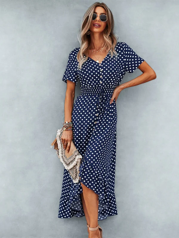 Women's Polka Dot Skirt Front Short Back Long Middle Length Swing Skirt Dress Tunics Exclusive limited