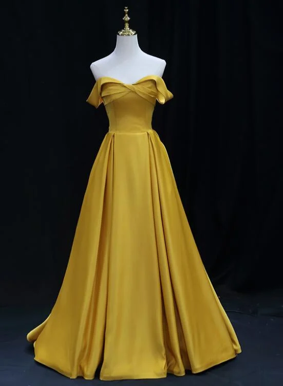 Yellow Satin Sweetheart Long Simple Party Dresses, Yellow Formal Gown Prom Dresses Mermaid Tail Wedding Yellow Satin Sweetheart Long Simple Party Dresses, Yellow Formal Gown Prom Dresses Mermaid Tail Wedding