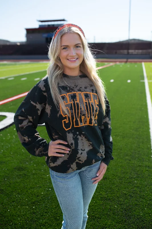 Oklahoma State Outline Puff Bomba Sweatshirt Hoodie with Earth Tones Natural Calm