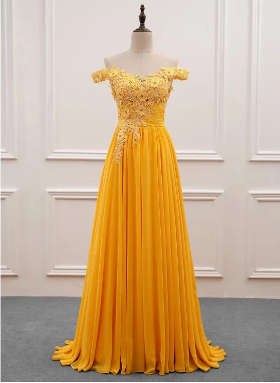 Beautiful Yellow Chiffon and Lace Off Shoulder Long Party Dress, A-line Evening Dresses Tunics Canvas sturdy Beautiful Yellow Chiffon and Lace Off Shoulder Long Party Dress, A-line Evening Dresses Tunics Canvas sturdy