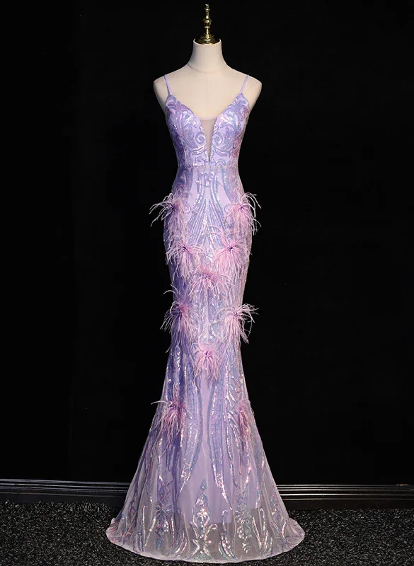 Light Purple Sequins Mermaid Long Party Dress, Light Purple Evening Dress Prom Dress Turtleneck Warm Winter Light Purple Sequins Mermaid Long Party Dress, Light Purple Evening Dress Prom Dress Turtleneck Warm Winter
